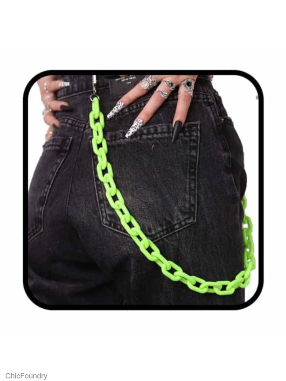 Y2K Punk Hip Hop Jeans Pant Chain Chunky Acrylic Link Belt Chain with Lobster